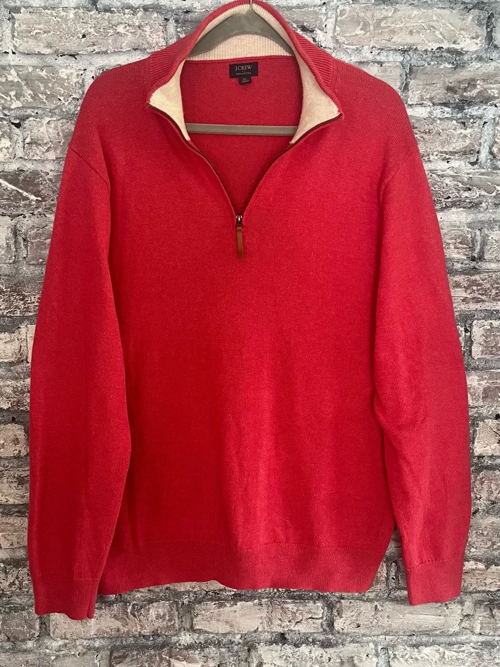 J. Crew Men’s Coral Red Zip-Neck Sweater Cotton excellent like new condition.